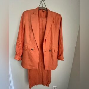 Beautiful peach/orange 💯 Linen Blazer and Pants Set NWOT Jacket S Pants M